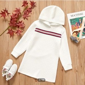 Kid Girl Striped Textured Long-sleeve Hooded Sweatshirt Dress